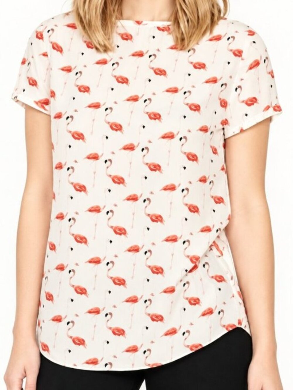 Kate Spade Flamingo Print Silk Blend Blouse Pink Cream Size 6
